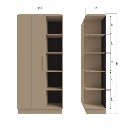 WOOOD Wandkast Lowen Taupe - 100x221x44 cm - Afbeelding 10