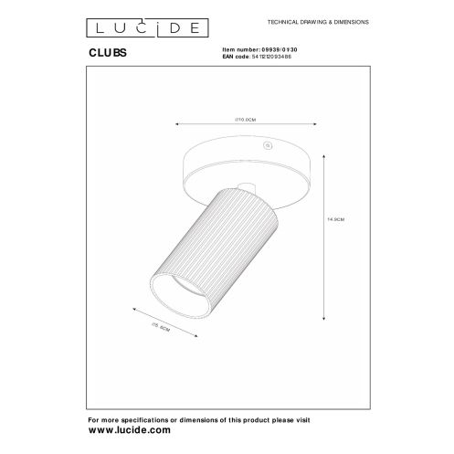 Lucide Plafondspot Clubs Zwart - GU10 - Ø 10 cm - Afbeelding 4