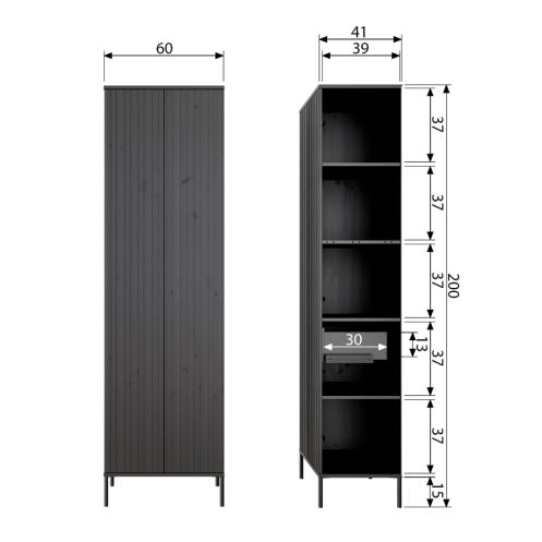 WOOOD Wandkast New Gravure Bruin - 60x210x42 cm - Afbeelding 15