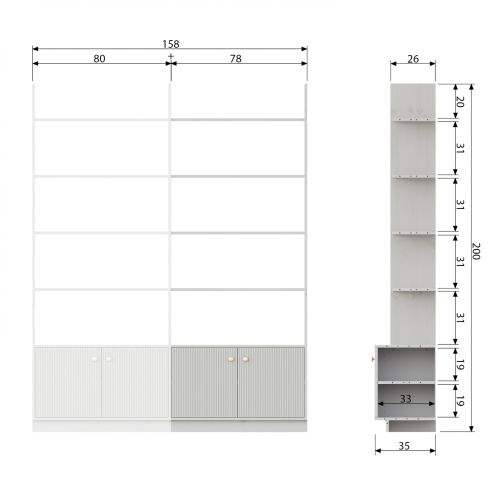 WOOOD Wandkast Uitbreiding Madu Grijs - 78x200x35 cm - Afbeelding 4