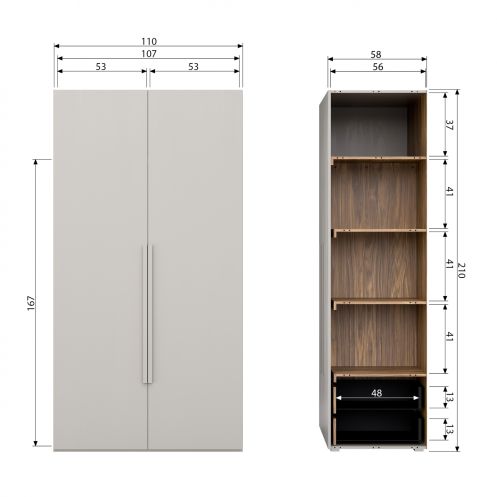 WOOOD Kledingkast Rens Grijs - 110x210x58 cm - Afbeelding 9