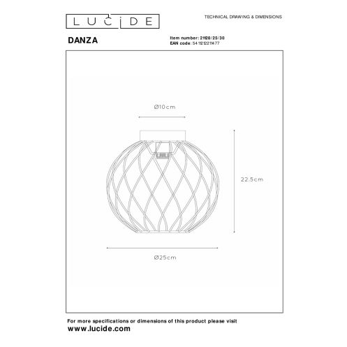 Lucide Plafonniere Danza Zwart - E27 - Ø 25 cm - Afbeelding 4