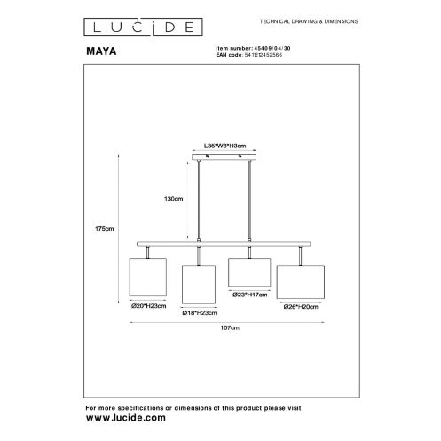 Lucide Hanglamp Maya Zwart - 4 x E27 - 107 cm breed - Afbeelding 8