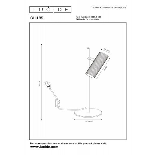 Lucide Tafellamp Clubs Zwart - GU10 - 42 cm hoog - Afbeelding 5