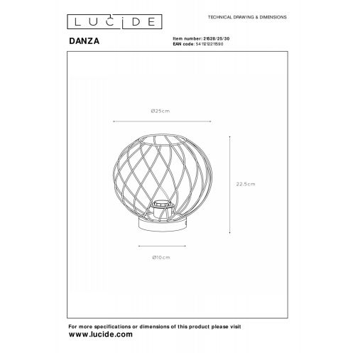 Lucide Tafellamp Danza Zwart - E27 - 23 cm hoog - Afbeelding 5