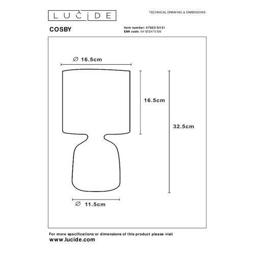 Lucide Tafellamp Cosby Wit - E214 - 33 cm hoog - Afbeelding 4