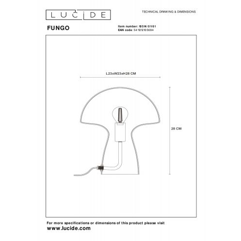 Lucide Tafellamp Fungo Wit - E27 - 28 cm hoog - Afbeelding 5