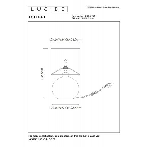 Lucide Tafellamp Esterad Zwart - E14 - 47 cm hoog - Afbeelding 5