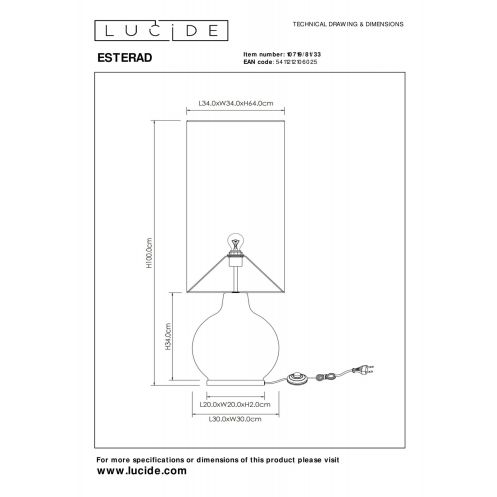 Lucide Vloerlamp Esterad Groen - E27 - 100 cm hoog - Afbeelding 5