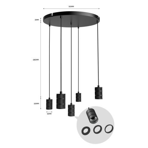 Calex Hanglamp Zwart - 5 x E27 - Ø 50 cm - Afbeelding 4