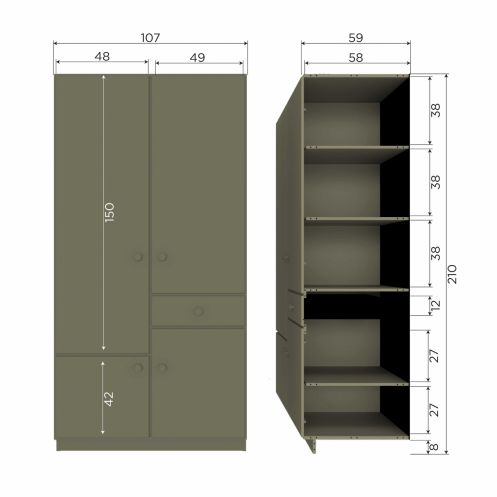 WOOOD Kledingkast Alfie Groen - 107x210x60 cm - Afbeelding 8