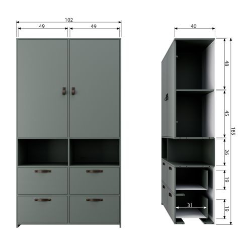 Vtwonen Kledingkast Stage Groen - 103x185x40 cm - Afbeelding 10