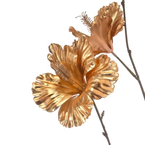 Kunstbloem Hibiscus Spray Goud - 82 cm - Afbeelding 2