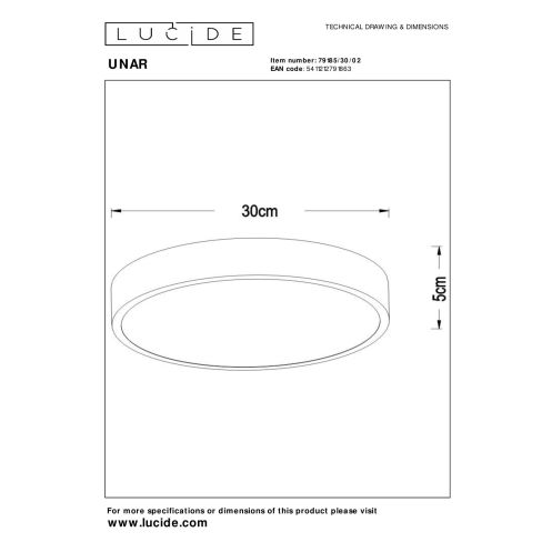 Lucide Plafonniere Unar Wit - Ø 30 cm - Afbeelding 6