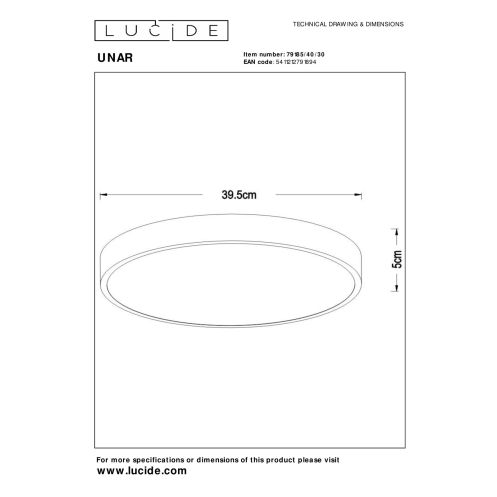 Lucide Plafonniere Unar Zwart - Ø 40 cm - Afbeelding 3