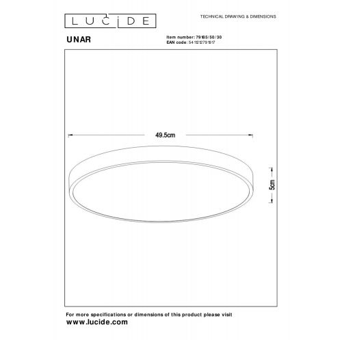 Lucide Plafonniere Unar Wit - Ø 50 cm - Afbeelding 6