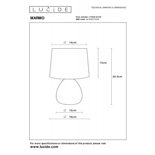 Lucide Tafellamp Marmo Zwart - E14 - 26 cm hoog - Afbeelding 5