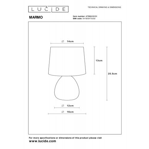 Lucide Tafellamp Marmo Wit - E14 - 26 cm hoog - Afbeelding 5