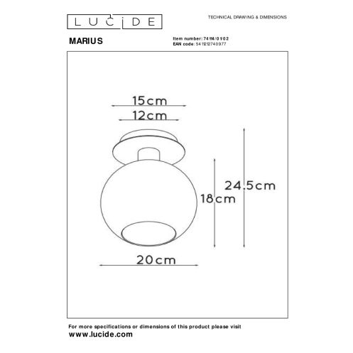 Lucide Plafonniere Marius Goud - E27 - Ø 20 cm - Afbeelding 4