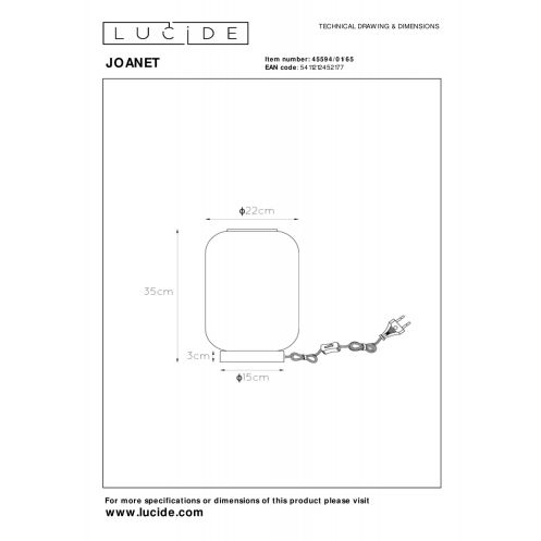 Lucide Tafellamp Joanet Zwart - E27 - 35 cm hoog - Afbeelding 5