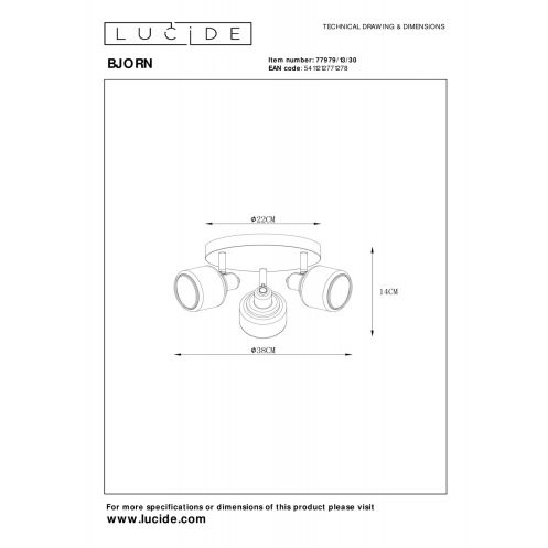 Lucide Plafondspot Bjorn Zwart - 4 x E14 - Ø 38 cm - Afbeelding 6