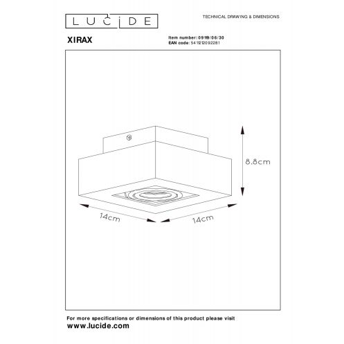 Lucide Plafondspot Xirax Zwart - GU10 - 14x14 cm - Afbeelding 6