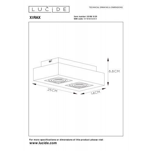 Lucide Plafondspot Xirax Zwart - 2 x GU10 - 14x25 cm - Afbeelding 6