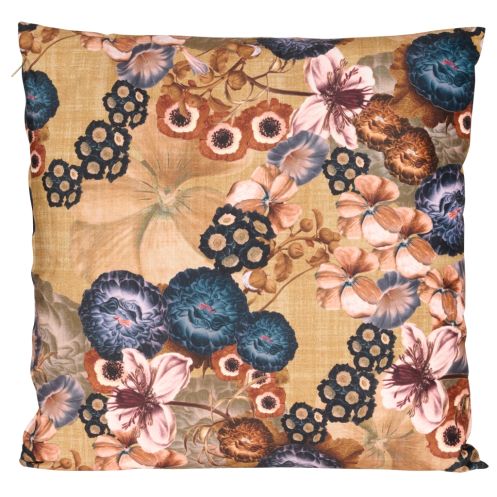 Sierkussen Bloemenprint Oker - 60x60 cm - Afbeelding 1