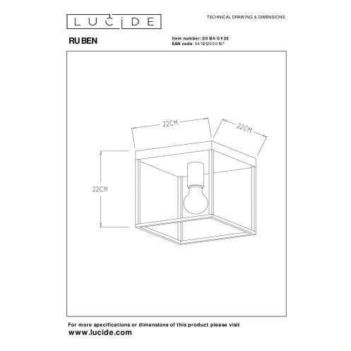 Lucide Plafonniere Ruben Zwart - E27 - 22 cm breed - Afbeelding 4