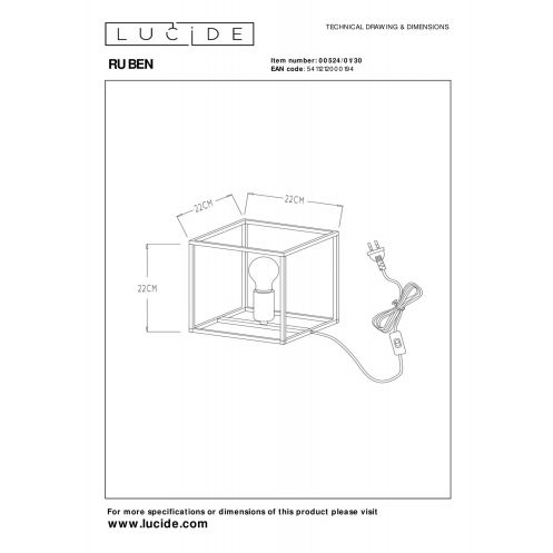 Lucide Tafellamp Ruben Zwart - E27 - 22 cm hoog - Afbeelding 5