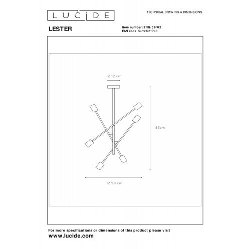 Lucide Plafonniere Lester Goud - 6 x E27 - 83 cm hoog - Afbeelding 7