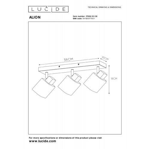 Lucide Plafondspot Alion Zwart - 3 x E14 - 38x10 cm - Afbeelding 6