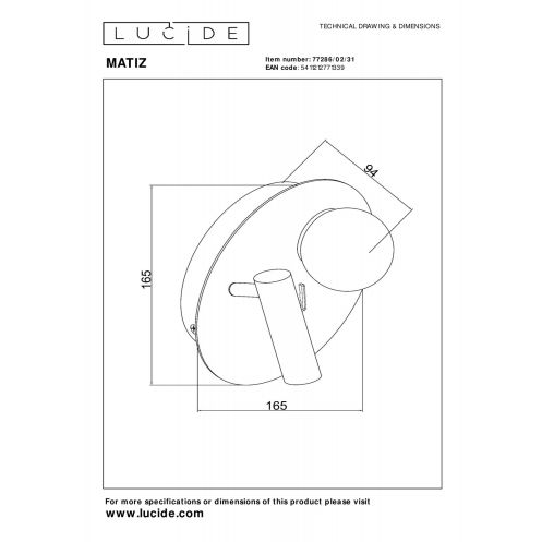 Lucide Wandlamp Matiz Zwart - LED - Ø 17 cm - Afbeelding 6