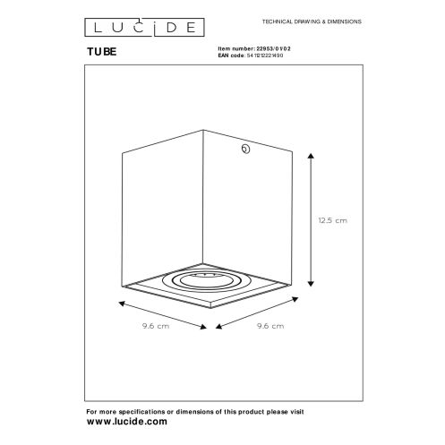 Lucide Plafondspot Tube Zwart - GU10 - 10x10 cm - Afbeelding 5