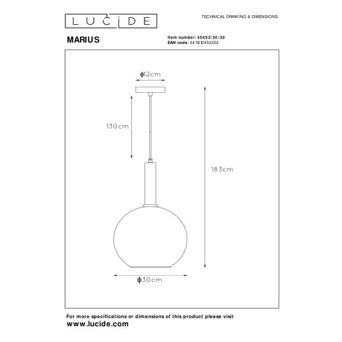 Lucide Hanglamp Marius Zwart - E27 - Ø 30 cm - Afbeelding 4