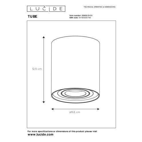 Lucide Plafondspot Tube Wit - GU10 - Ø 10 cm - Afbeelding 4