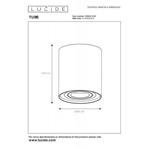 Lucide Plafondspot Tube Zwart - GU10 - Ø 10 cm - Afbeelding 6