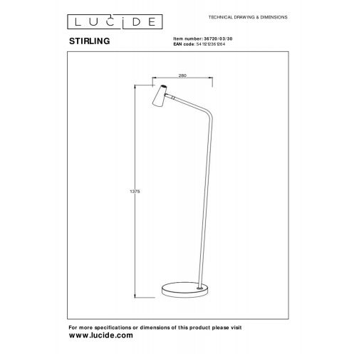 Lucide Oplaadbare Vloerlamp Stirling Zwart - LED - 138 cm hoog - Afbeelding 5