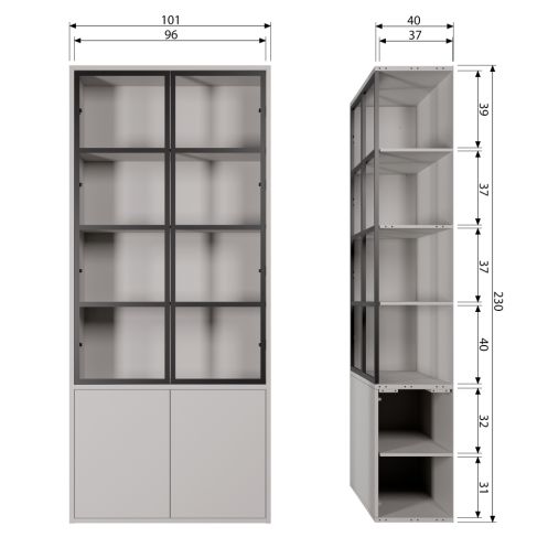 vtwonen Vitrinekast Basic Grijs - 101x230x40 cm - Afbeelding 8