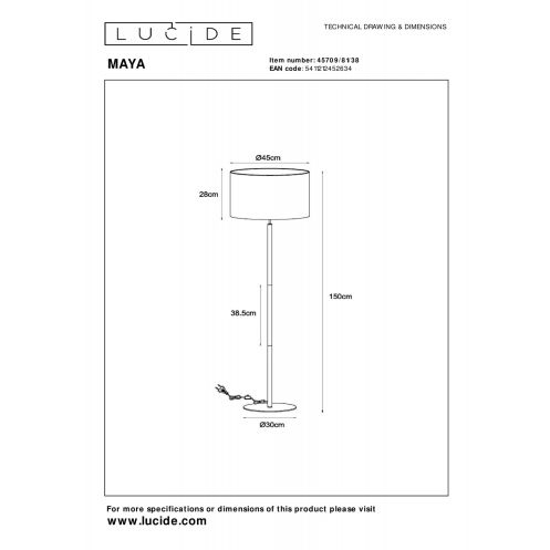 Lucide Vloerlamp Maya Beige - E27 - 150 cm hoog - Afbeelding 5