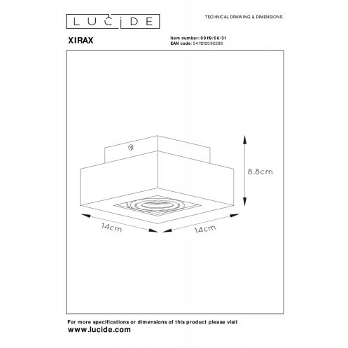 Lucide Plafondspot Xirax Wit - GU10 - 14x14 cm - Afbeelding 6