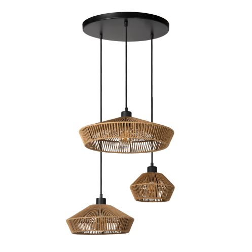 Lucide Hanglamp Yunkai Naturel - 3 x E27 - Ø 50 cm - Afbeelding 3