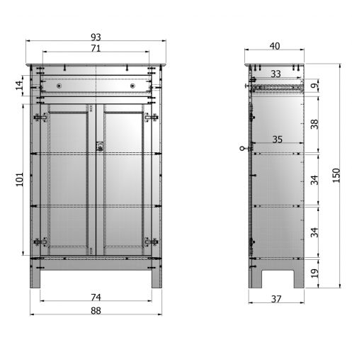 WOOOD Wandkast Eva Grijs - 93x150x40 cm - Afbeelding 9