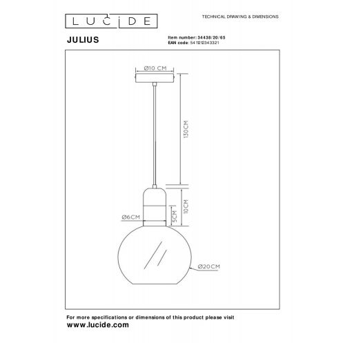 Lucide Hanglamp Julius Zwart - E27 - Ø 20 cm - Afbeelding 7