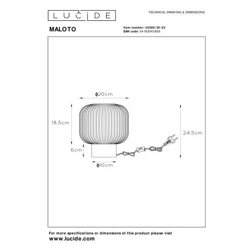 Lucide Tafellamp Maloto Goud - E27 - 25 cm hoog - Afbeelding 6