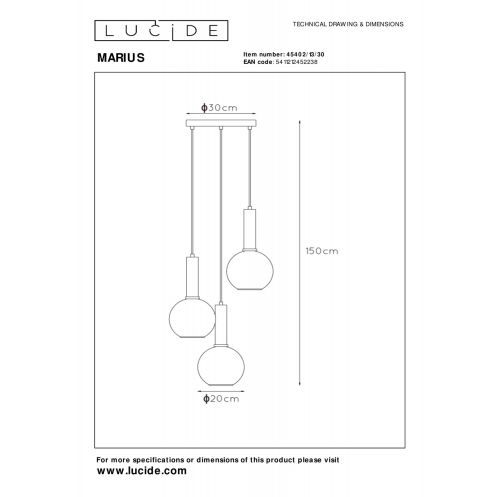 Lucide Hanglamp Marius Zwart - 3 x E27 - Ø 49 cm - Afbeelding 6