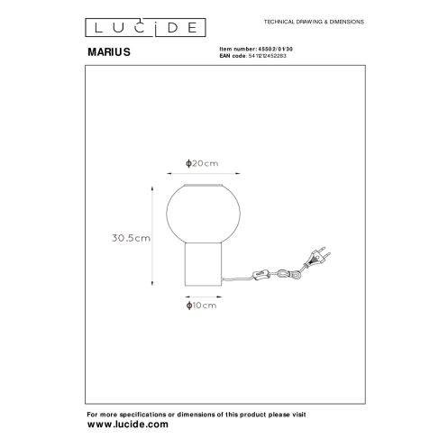 Lucide Tafellamp Marius Zwart - E27 - 33 cm hoog - Afbeelding 4