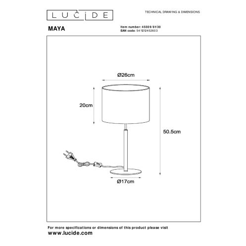 Lucide Tafellamp Maya Zwart - E27 - 51 cm hoog - Afbeelding 3