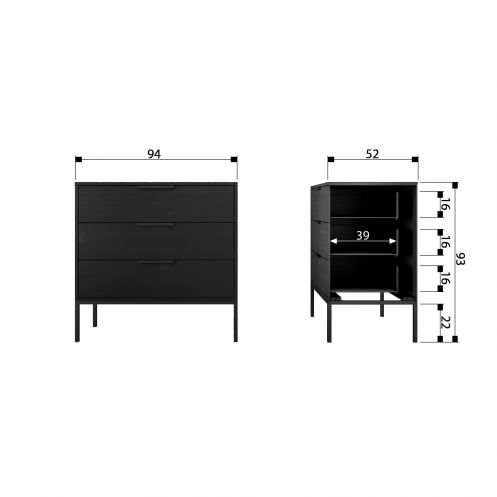 WOOOD Ladekast Adam Zwart - 94x93x52 cm - Afbeelding 3